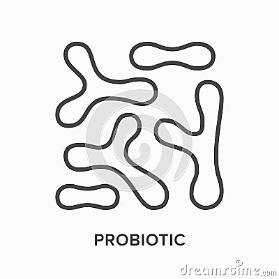 Probiotic flat line icon. Vector outline illustration of bacteria. Black thin linear pictogram for microbiome Vector Illustration