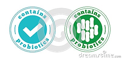 Probiotic icon stamp seal vector or prebiotic bacteria food product label sticker symbol green blue color illustration, concept of Vector Illustration