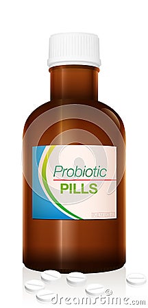 Probiotic Pills Drugs Bottle Vial Vector Illustration