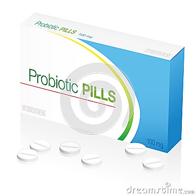 Probiotic Pills Tablets Box Package Vector Illustration
