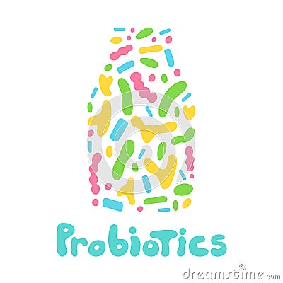 Probiotics bacteria logo. Prebiotic, lactobacillus vector in kefir Vector Illustration