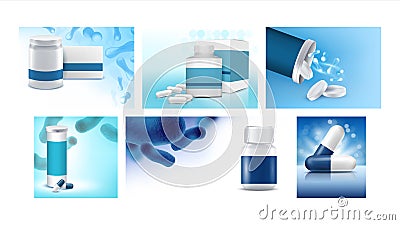 Probiotics Creative Promotional Posters Set Vector Illustration Stock Photo