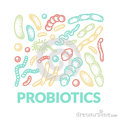 Probiotics hand drawn logo. Scientific vector illustration in sketch style Vector Illustration