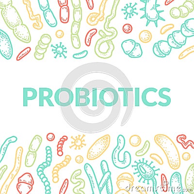 Probiotics hand drawn packaging design. Scientific vector illustration in sketch style Vector Illustration