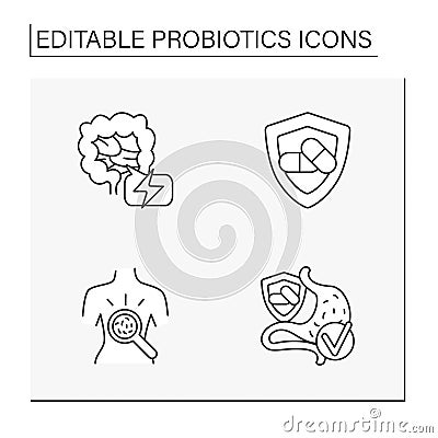 Probiotics line icons set Vector Illustration