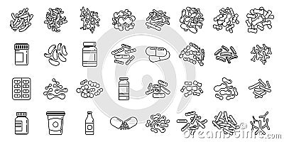 Probiotics microbiology icons set outline vector. Stomach bacteria Vector Illustration