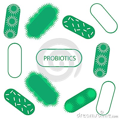 Probiotics symbol and symbolic medical illustration of the intestinal bacterial flora Vector Illustration