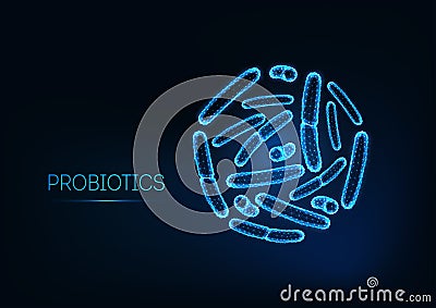 Probiotics under microscope. Gram positive bacteria, bacilli. Normal gut flora, bifidobacterium. Vector Illustration