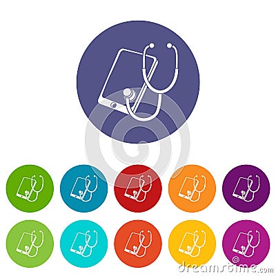 Problem search smartphone icons set vector color Vector Illustration