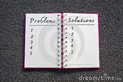 Problem and Solution, Business Concept. Problems and solutions list in white notebook Stock Photo