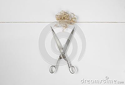 Problem solution concept,unleash creativity,idea,knot with scissors,business metaphor good copy space Stock Photo
