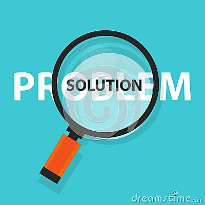 Problem solution solving concept business analysis magnifying glass symbol Vector Illustration