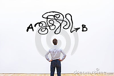 Problem solving, complicated solution from point A to point B, business idea or creativity concept Stock Photo