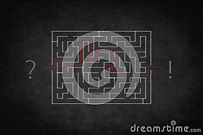 Problem solving concept - question answer , labyrinth on chalkb Stock Photo