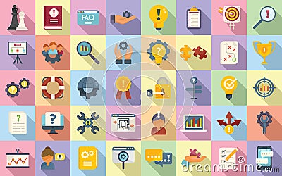 Problem solving icons set flat vector. Business brainstorming Vector Illustration