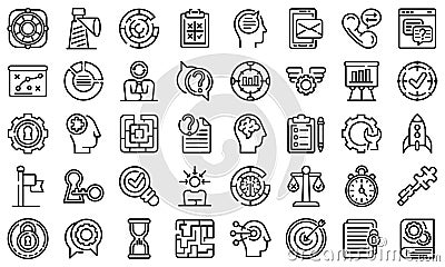 Problem solving icons set, outline style Vector Illustration