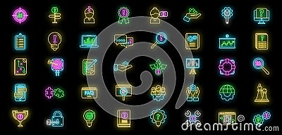 Problem solving icons set vector neon Vector Illustration