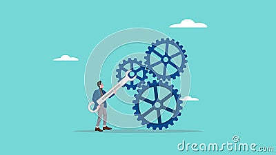 problem solving illustration with the concept of an entrepreneur who brings the key to fixing problems, problem solving skill, Cartoon Illustration