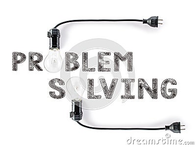 Problem solving phrase and light bulb, hand writing, conclude, Stock Photo
