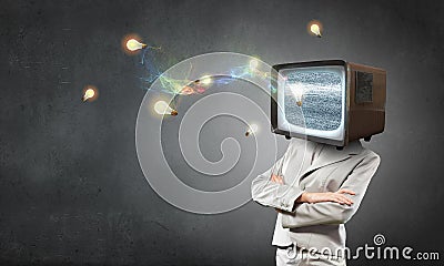 Problem of television addiction. Mixed media . Mixed media Stock Photo