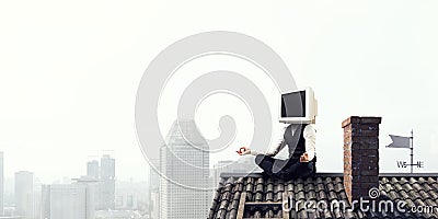 Problem of television addiction . Mixed media . Mixed media Stock Photo