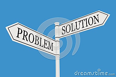 Problem versus Solution messages, direction conceptual image decision change Stock Photo
