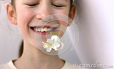 Problematic teeth in a young beautiful girl. Curve row reason to visit the dentist and orthodontist Stock Photo