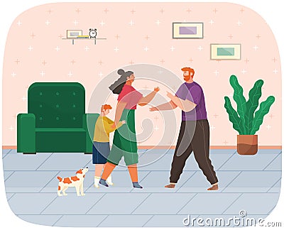 Problems and conflict in family, fight and arguing, quarreling over child in family, angry parents Vector Illustration