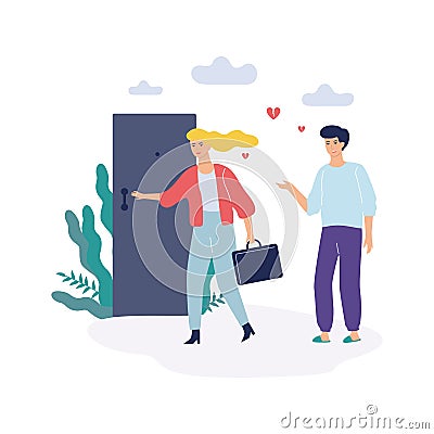 Problems in family. Woman and man, quarrel and divorce Vector Illustration