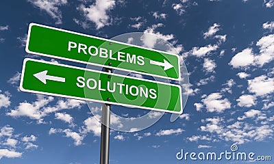Problems and solutions signposts Stock Photo