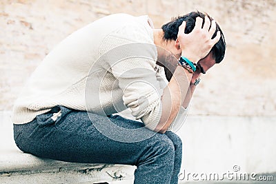 Problems and stress, stressed man Stock Photo