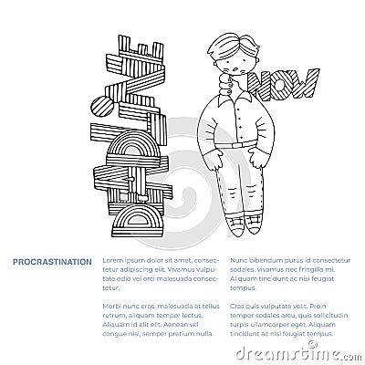 Time management and procrastination Vector Illustration