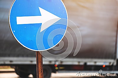 Proceed in direction arrow traffic sign Stock Photo