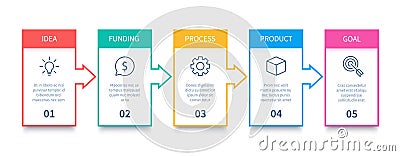 Process chart. Arrows diagram, flowing processes and business process steps infographic isolated vector concept Vector Illustration