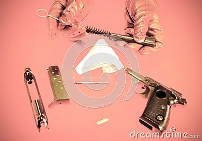 Process of cleaning weapons Stock Photo