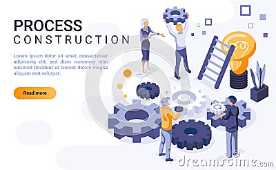 Process construction landing page isometric Vector Illustration