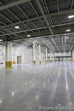 The process of construction and launch of a large logistics center, its internal filling and finishing Stock Photo