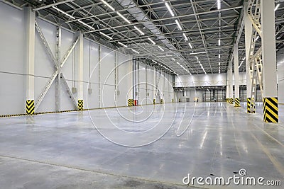 The process of construction and launch of a large logistics center, its internal filling and finishing Stock Photo