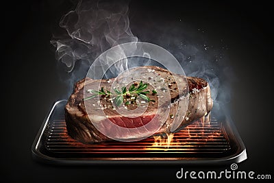 Process of Cooking a Piece of Steak Cartoon Illustration