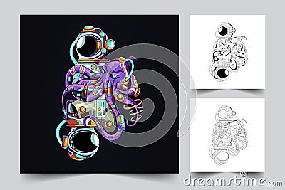 octopus and astronaut mascot logo Vector Illustration