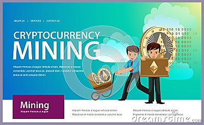 Process of crypto currency mining flat poster Vector Illustration