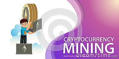 Process of crypto currency mining flat poster Vector Illustration