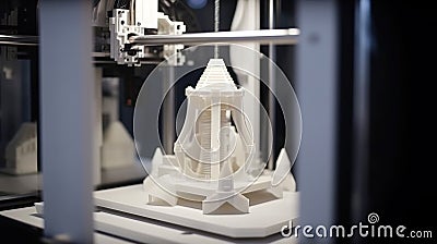 Process of 3D printing printer. Modern technologies of future. AI generated. Stock Photo