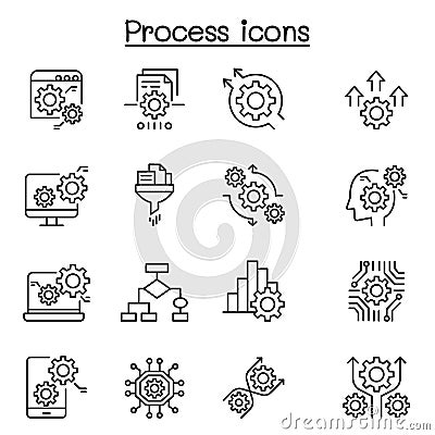 Process, data analysis icon set in thin line style Vector Illustration