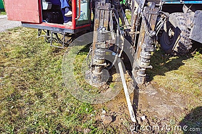 The process of drilling by the horizontal method with the subsequent laying of pipeline and other utilities, during Stock Photo