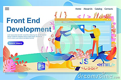 Process of the front end development, from the idea to design and coding using certain languages and scripts Vector Illustration