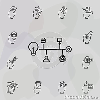 Process, goal, bulb icon. Universal set of creative thinking for website design and development, app development Stock Photo