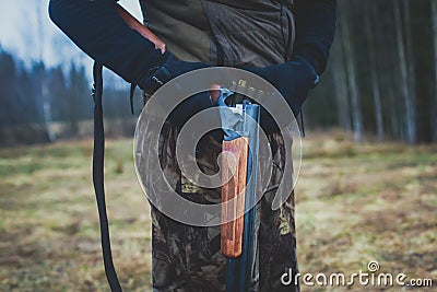 A process of hunting during hunting season, process of duck hunting, group of hunters and drathaar, german wirehaired pointer dog Editorial Stock Photo