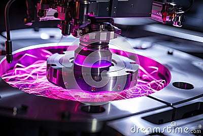 Process of laser manufacturing high-precision components, Bright color Stock Photo