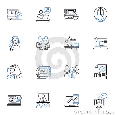 Process line icons collection. Workflow, Procedure, System, Methodology, Production, Automation, Progress vector and Vector Illustration